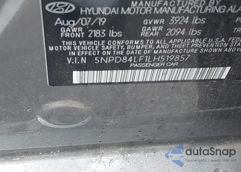 2020 Hyundai Elantra Sel z USA, uszkodzony, nr VIN 5NPD84LF1LH519857